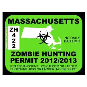  Massachusetts Zombie Hunting Permit 2012 (Bumper Sticker 