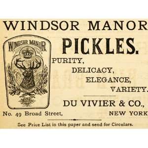  1883 Ad Windsor Manor Pickles Du Vivier Deer Food Crown 