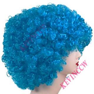 N009 Blue Short Curly Costume Bob Afro Circus Clown Wig  