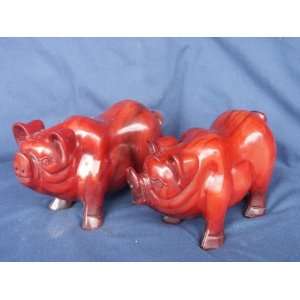 Pair of Anatomically Correct Hand Carved and Polished Jadeite Pigs 
