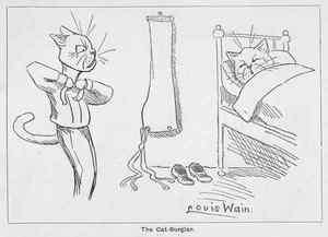 LOUIS WAIN CARTOON CATS. The Cat Burglar. c.1917  