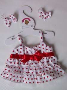 Red Polka Dot Dress 2 Bows Teddy Bear Clothes fit 15 Build a Bear 