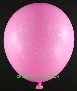 12 PINK Latex BALLOONS Helium Grade ITS A GIRL Print 12  
