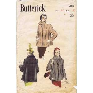   Vintage Sewing Pattern Womens Coat Short Topper Swagger Back Bust 40