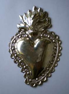 Silver icon Ex voto,flaming sacred heart,italian,G.R.  