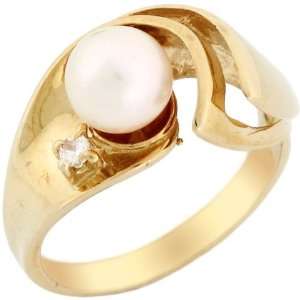   Freshwater Pearl & CZ Twisted Style Very Unique Ring Jewelry Jewelry