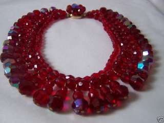 VINTAGE RUBY RED GLASS CRYSTAL NECKLACE  