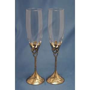  Antique Pewter Embossed Hearts Toasting Glasses Kitchen 