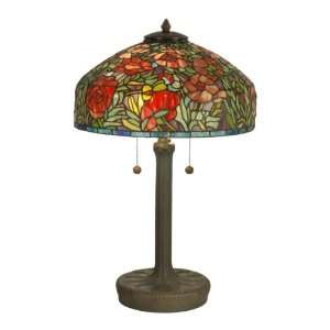   Table Lamp, Dark Antique Bronze and Art Glass Shade