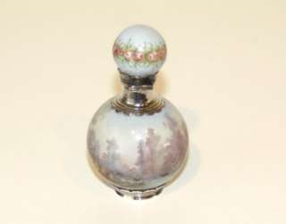 Antique Viennese Enamel Perfume Bottle with Silver Mounts  