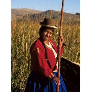  Woman in Traditional Reed Boat, Islas Flotantes, Lake Titicaca, Peru 