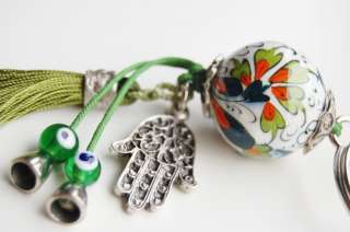   Hand Key Chain Handmade Evil Eye and Turkish Ceramic Silver Plated