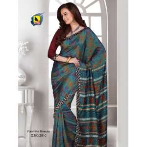   Designer Synthetic Raw Silk Printed Saree / Sari 