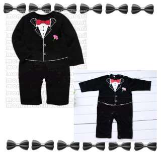 NEW BABY BOY LONG SLEEVES FAKE TUXEDO SUIT RED BOWTIE  