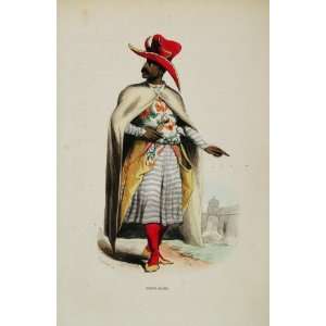  1845 Print Costume Arab Noble Arabian Man Red Hat Cloak 
