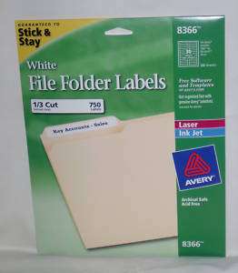 AVERY White File Folder Laser/Ink Jet Labels #8366 New  