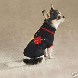  Iridescent Sequin Argyle Dog Sweater Black EX LARGE 