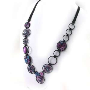    length necklace of french touch Arlequin pink blue. Jewelry