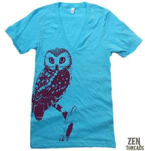 Unisex OWL Deep V Neck Tee shirt american apparel XS ML  