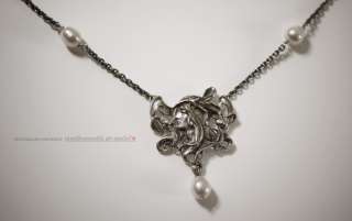  Silver Art Nouveau Maiden Pendant Necklace With South Sea Pearl  