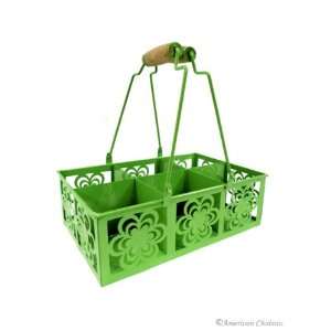  Retro Green Enameled Metal 6 Utensil Holder Caddy