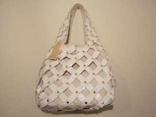   Pacific Grab Bag White Vanilla Woven Leather Hobo Handbag Tote NWT