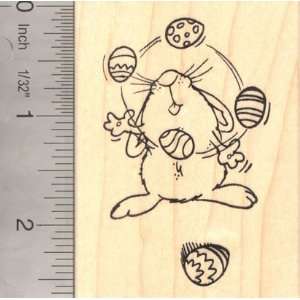  Bunny Juggling Easter Eggs Rubber Stamp, Rabbit Arts 