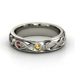  Infinite Love Ring, 18K White Gold Ring with Citrine & Red 