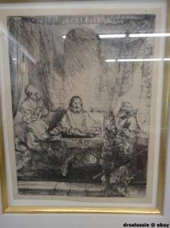 Rembrandt Van Rijn Christ at Emmaus Etching Dry Point & Burr  