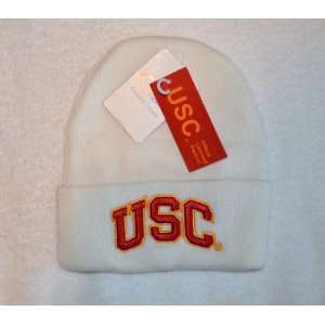  USC Trojans White Beanie Hat   NCAA Cuffed Winter Knit Cap 