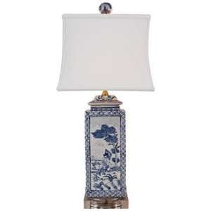  Blue and White Canton Square Porcelain Table Lamp