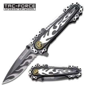   Biker Chain  Spring Assisted Knife   Gray Flame Design 
