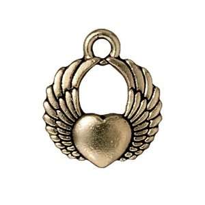  Brass Oxide Finish Lead Free Pewter Winged Heart Charm 17 