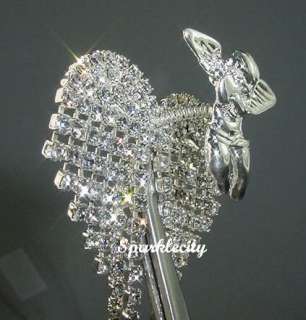 3D ANGEL HEART PIN BROOCH with SWAROVSKI CRYSTALS Silver  