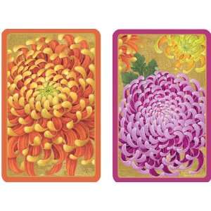  Caspari Set of Two Playing Cards   Chrysanthemums Toys 