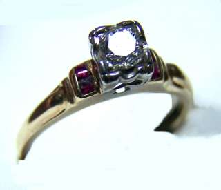  DIAMOND & RUBY SOLITAIRE 14KT GOLD ENGAGEMENT RING .20 CARAT  