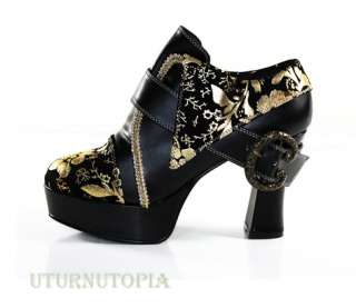 Steampunk Gothic Pirate Cosplay Anime Ankle Granny Gold Black Platform 