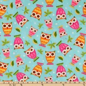  44 Wide On A Whim Hoot Owls Aqua Fabric By The Yard 