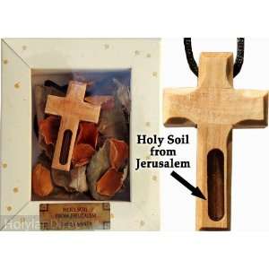  Olive Wood Cross Necklace with Holy Soil from Jerusalem 