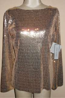 NWT Anne Klein New York Gold Sequin Covered Evening Sweater M $325 