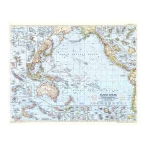  Pacific Ocean Map 1952 Premium Poster Print, 64x48