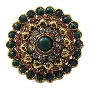 Iba Stunning Emerald Kundan Ring Crystal Adjustable Traditional 
