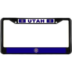 Utah UT State Flag Black License Plate Frame Metal Holder