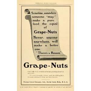  1909 Ad Grape Nuts Cereal Brain Nerve Centers Postum 