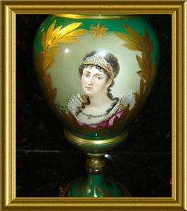 ANTIQUE SEVRES Napoleon S, Josephine Portrait Pair Urns  