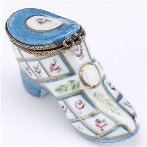 Hinged Limoges Porcelain Boot Quadrille Trinket Box  