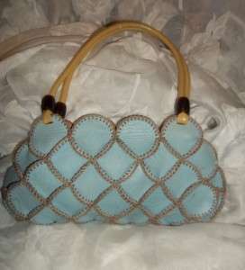   Blue Aldo Leather? Crocheted Trim Unique Hobo Handbag  