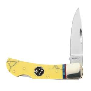  Timber Wolf Yellow Turquoise Lockback Folding Knife 