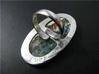 Big Roman glass 925 Sterling Silver Adjustable Ring  