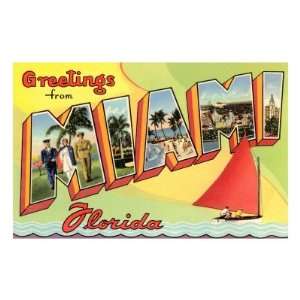  Greetings from Miami, Florida Premium Poster Print, 12x8 